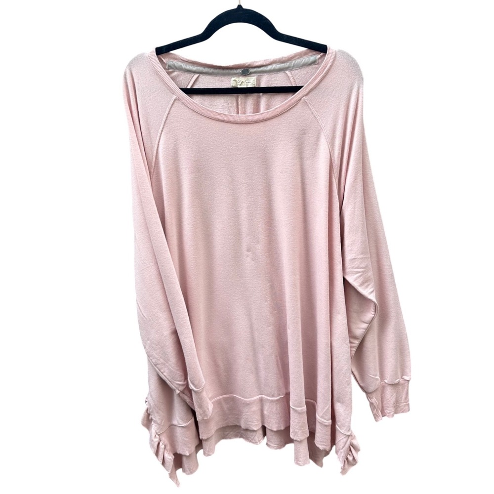 Cupio Blush Pink Ruffle Side Long Sleeve Top Plus Size 2X Oversized Pullover
